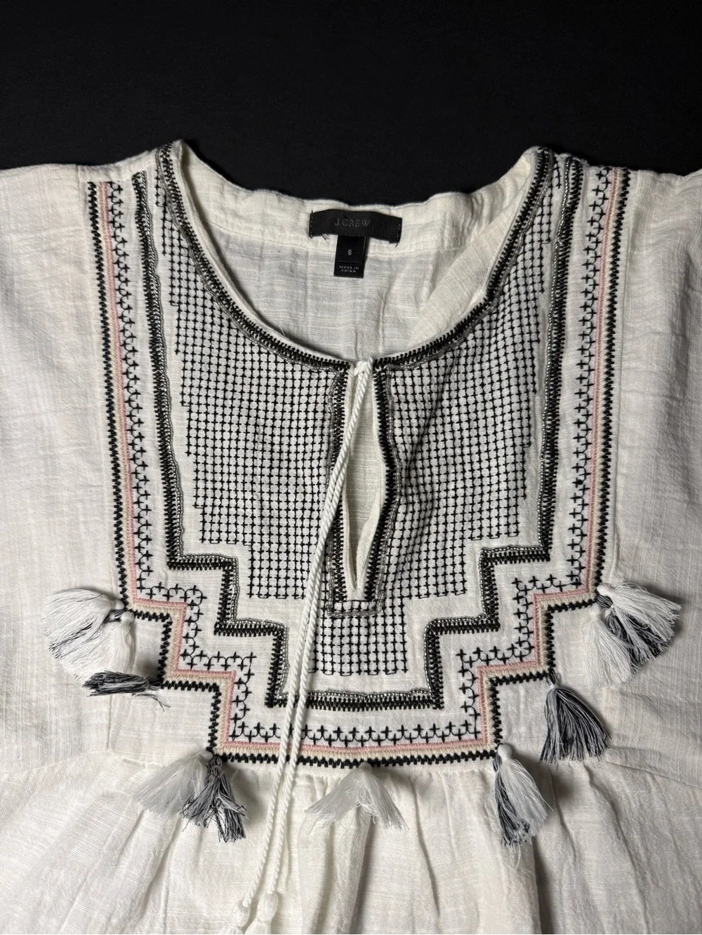 J. Crew Embroidered Tassel Gauze Coverup Tubi Dress White Small Boho Beach